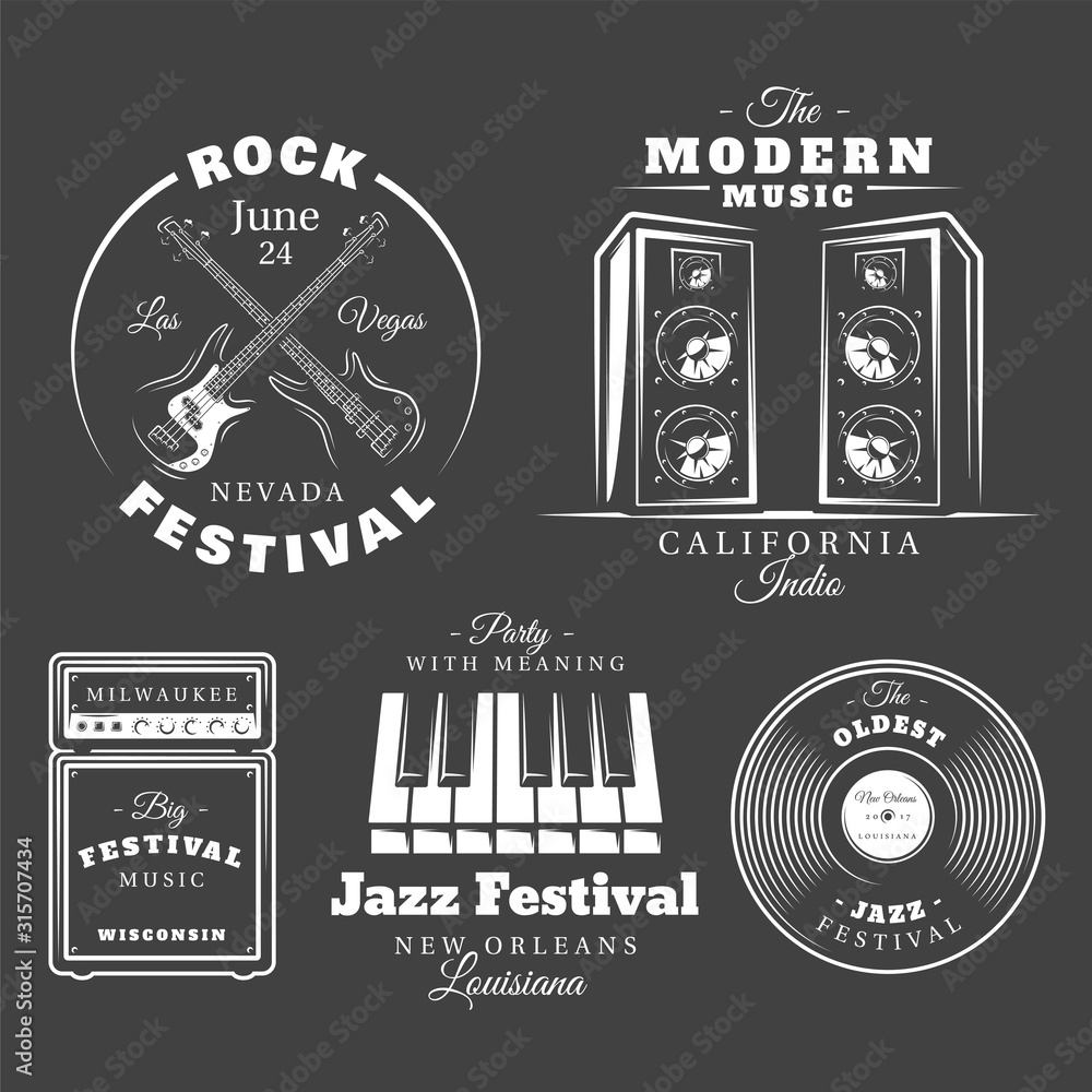 Sticker set of vintage musical labels