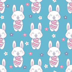 Kawaii easter seamless pattern with a cute bunny.