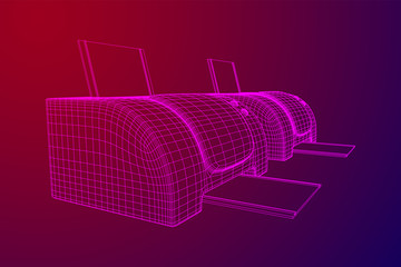 Printer or fax object. Wireframe low poly mesh vector illustration