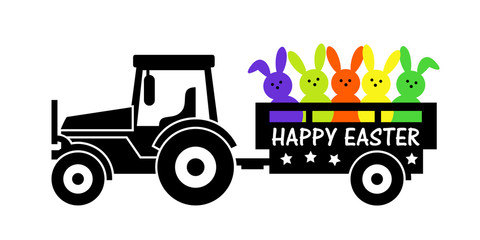 Bunny squad Tractor clipart Happy Easter 