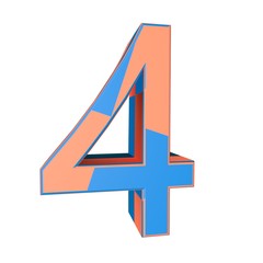 Fototapeta premium right leaning 3d rendering red building block number 4 isolated white background, alphabet for design