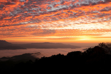 Golden sky - thick orange patches and morning fog