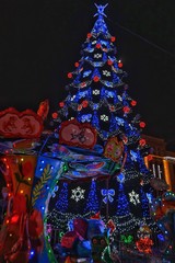 Fototapeta premium Beautiful New Year tree in the city center. Dnieper. Ukraine.