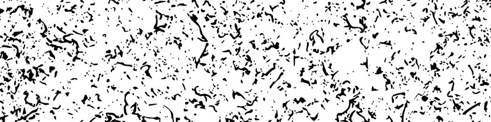 Black Grainy Texture Isolated On White Background. Dust Overlay. Dark Noise Granules. Wide Horizontal Long Banner For Site. Vector Design Elements, Illustration, EPS 10.