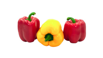 group of beauty shape capcicum decoration food. fresh yellow red sweet peeper or bell pepper vegetable. Isolated on white background with clipping path