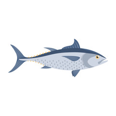 The tuna is isolated on the white background.
