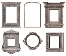 Set of silver gothic frames for paintings, mirrors or photo isolated on white background