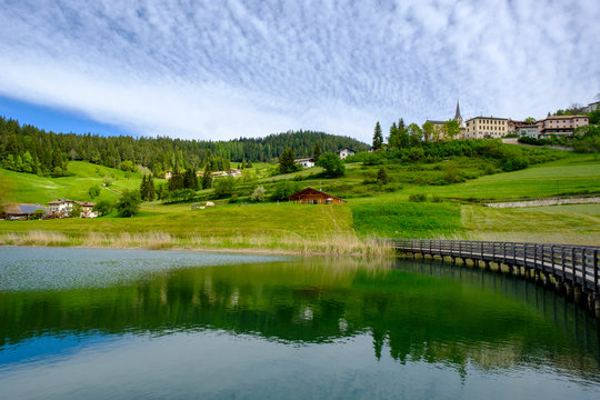 Italy, Trentino, Ruffre-Mendola, Small Countryside Lake In Mendel Pass