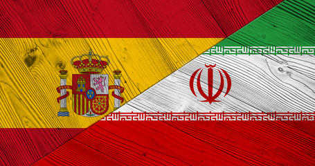 Flag of Spain and Iran on wooden boards