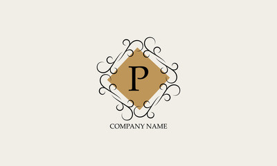 Stylish elegant P logo. Business style and brand of the company, emblem for cafes, bars, restaurants, hotels, boutiques.