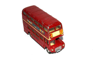 Vintage Toy Tin London English Bus on White Background