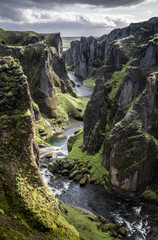 spectacular view into Kirkjubæjarklaustur canyon in southern Iceland, landscape 
