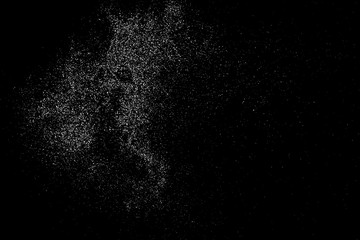 Obraz premium White Grainy Texture Isolated On Black Background. Dust Overlay. Light Coloured Noise Granules. Snow Vector Elements. Digitally Generated Image. Illustration, Eps 10.