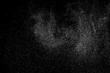 Fototapeta na wymiar White Grainy Texture Isolated On Black Background. Dust Overlay. Light Coloured Noise Granules. Snow Vector Elements. Digitally Generated Image. Illustration, Eps 10.