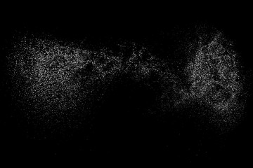 White Grainy Texture Isolated On Black Background. Dust Overlay. Light Coloured Noise Granules. Snow Vector Elements. Digitally Generated Image. Illustration, Eps 10.