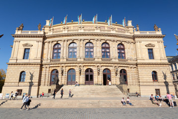 Fototapeta na wymiar PRAGUE, CZECH REPUBLIC - OCTOBER 14, 2018: The facade of Rudolfinum Concert Hall.