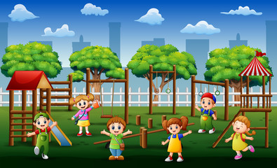 Obraz na płótnie Canvas Happy kindergarten kid in the playground at daytime