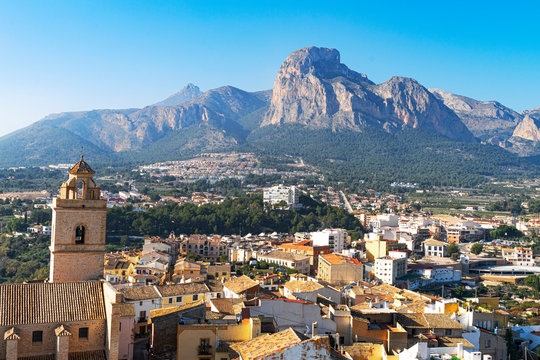 Small mountain village Polop de la Marina and Polop castle in Polop, Alicante Province, Costa Blanca, Spain