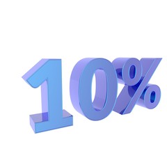 10% percent off. Discount . 3d blue text on a white background 3d rendering