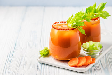 Easter holiday drink, bunny mary. Copy space.