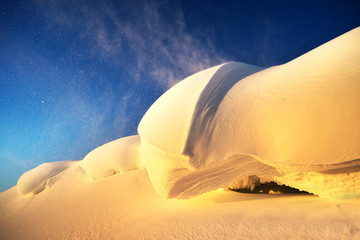 The snow cornice at the top