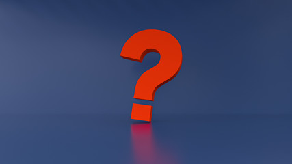 question mark in front of a red color wall background. Business support concept - 3D Rendering.