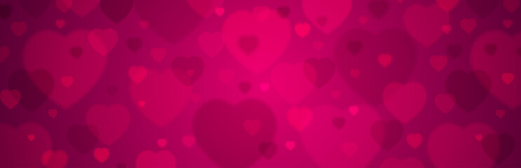 Pink banner with valentines hearts. Valentines greeting banner. Horizontal holiday background, headers, posters, cards, website. Vector illustration © sunnyfrog