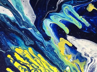 Beautiful abstract acrylic fluid blue and white background.