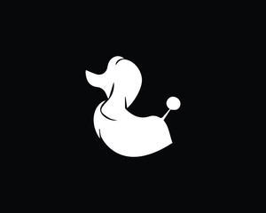 Poodle purebred dog with Continental clip standing in side view , Poodle Logo , vector silhouette isolated