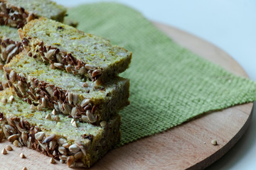 Gluten-free bread from green buckwheat. Flax-seed. Sunflower seeds.