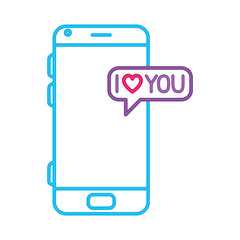 smartphone with speech bubble in neon light, valentines day