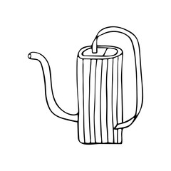 Watering can for watering flowers and plants. Black and white doodle style illustration. Spring and summer concept. Kettle vector