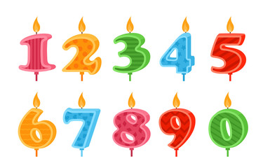 Candles numbers colorful flat vector illustrations set.