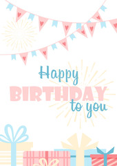 Happy Birthday to you greeting card flat vector template