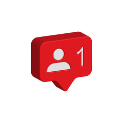 Isometric social media notification icon.Follower notification icon. 3d red vector user icon isolated on a white background.