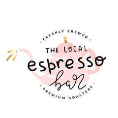 Logo template for coffee shop or espresso bar, modern simple design, isolated vector illustration, handwritten lettering, pre-made label for cafeteria.