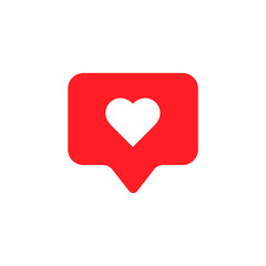 Red speech bubble flat vector icon.Social media notification.Like notification.