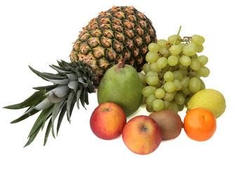 Naklejka na ściany i meble Variety of fruits with apples, pineapple, grape, lemon isolated on white background