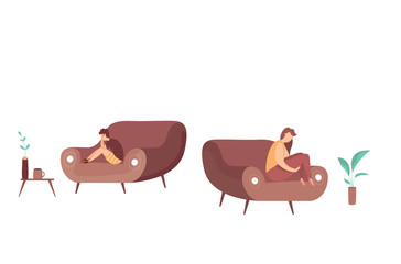 Vector concept of family conflict or relationship problem. Broken marriage. Conflicts between mother and child. Breaking up people. Family quarrel. Children depression vector.