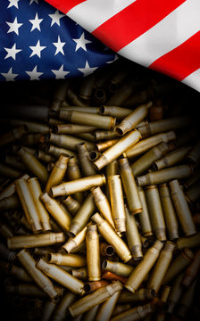 American flag isolated on shotgun cartridges background