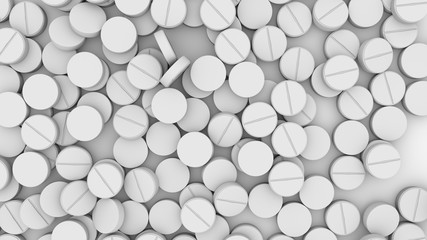 Pills, tablets. Medical concept. 3d rendering. Medical pills on white background