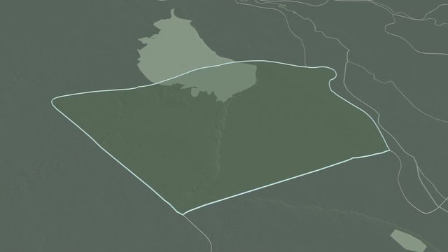 Karbala', province with its capital, zoomed and extruded on the administrative map of Iraq in the conformal Stereographic projection. Animation 3D