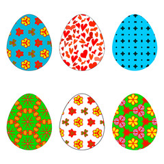 Set of Easter eggs with ornaments. Decoration and symbol of Easter. happy Easter. spring religious holiday. Flat images. Vector