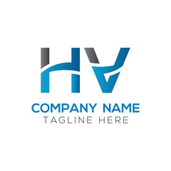 letter HV Logo Design Linked Vector Template With Blue And Black. Initial HV Vector Illustration