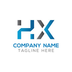 letter HX Logo Design Linked Vector Template With Blue And Black. Initial HX Vector Illustration