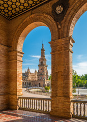 Fototapeta premium The beautiful Plaza de Espana in Seville on a sunny summer day. Andalusia, Spain.
