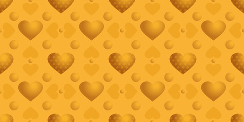 Seamless background in shades of gold with hearts on a yellow background. vector illustration