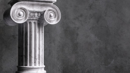 Capital of the ancient Greek Ionic order isolated over white background. Antique column roman pillar architecture, 3d illustration. - obrazy, fototapety, plakaty