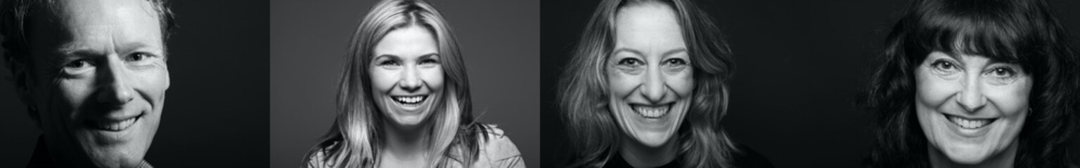 Different portraits of people in front of a background