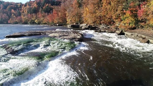Aerial, cascading Cumberland Falls in Daniel Boone National Forest